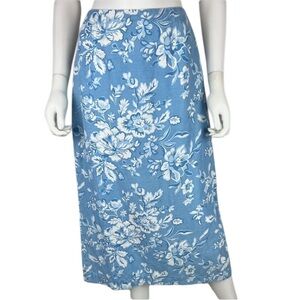 Talbots Petites Irish Linen Blue Floral Skirt Women's Plus Size 14P